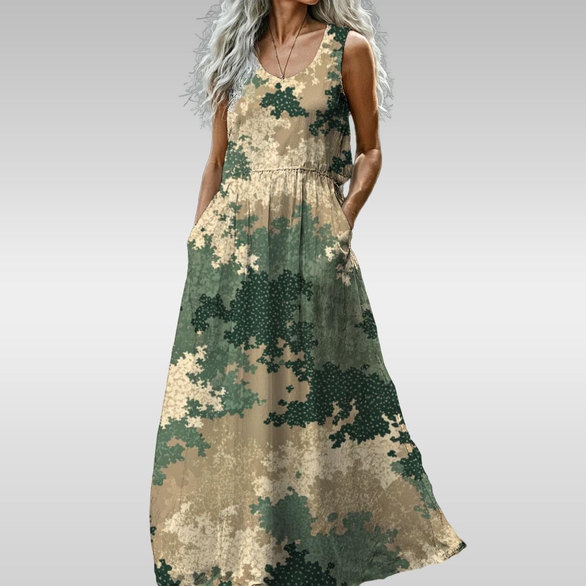 Everyday Kamo Camo Maxi Dress Sleeveless Pockets