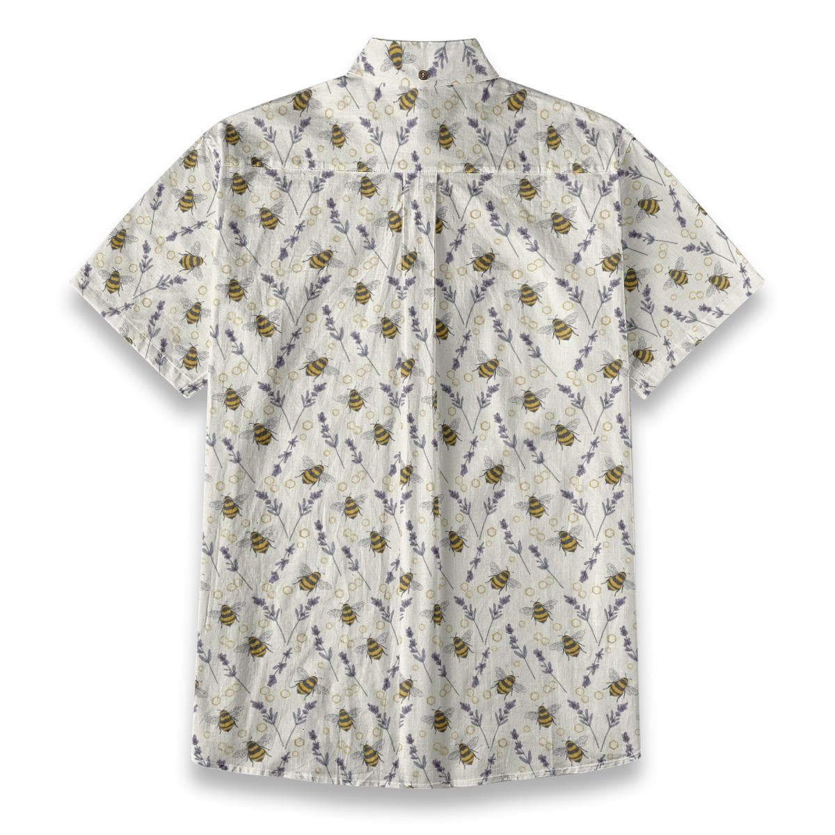 Whimsical Bee & Lavender Slub Cotton Shirt | Nature Print Button-Up | Breathable Summer Top