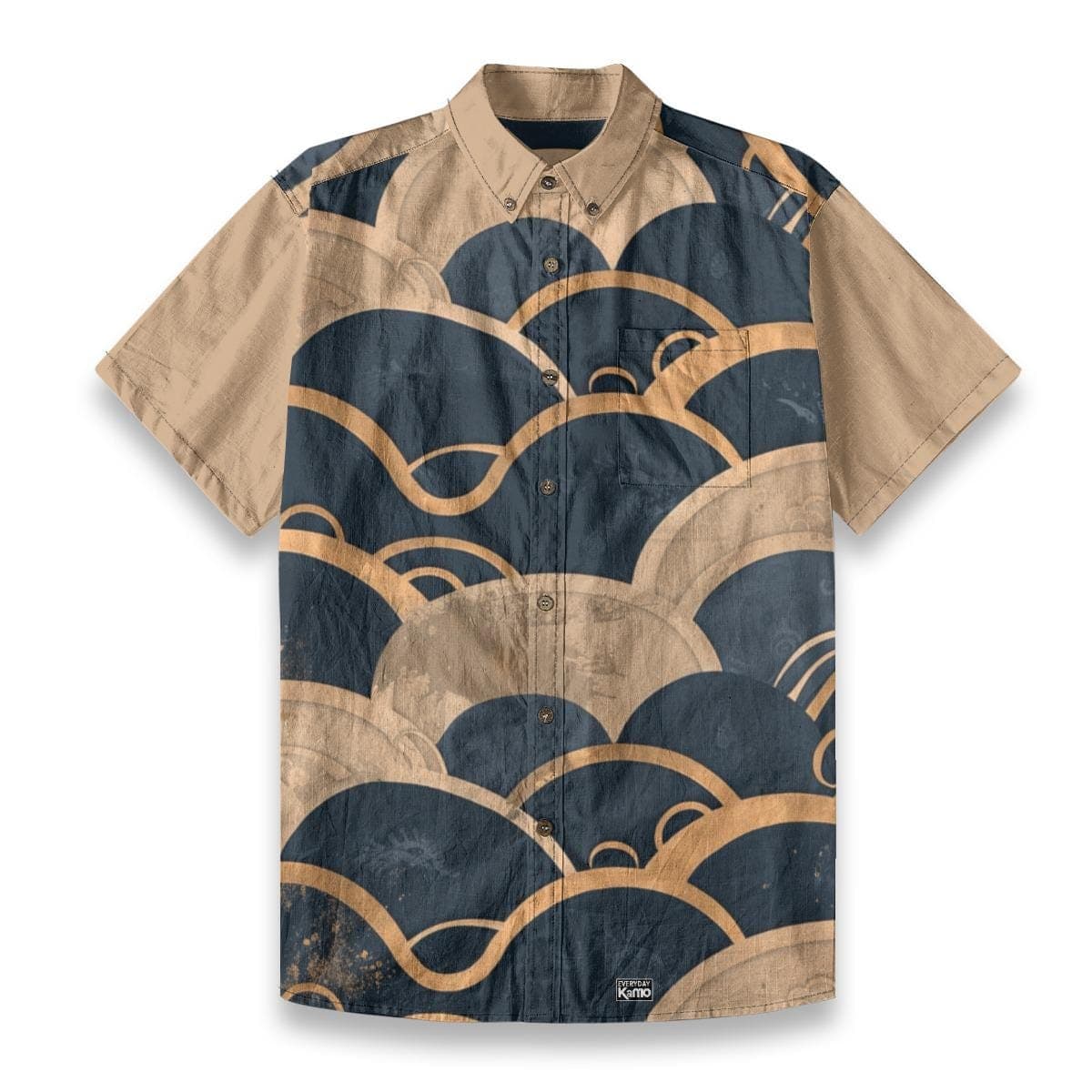Men's Slub Cotton Shirt | Japanese Wave Print Short Sleeve