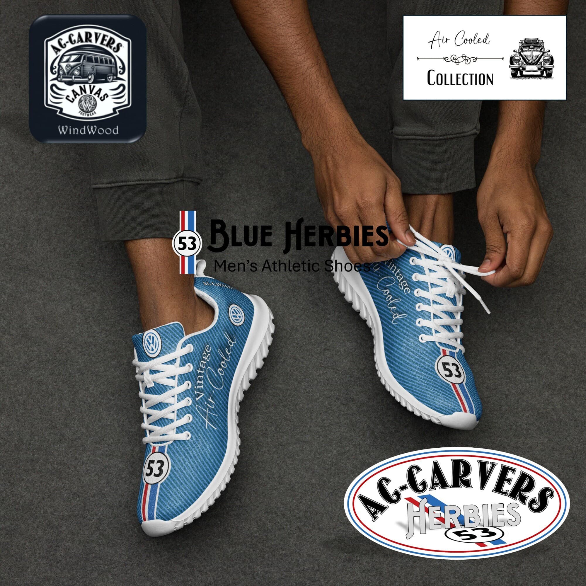 Vintage Air-Cooled "Blue Herbies" Men's Athletic Shoes - Flyknit Sneakers