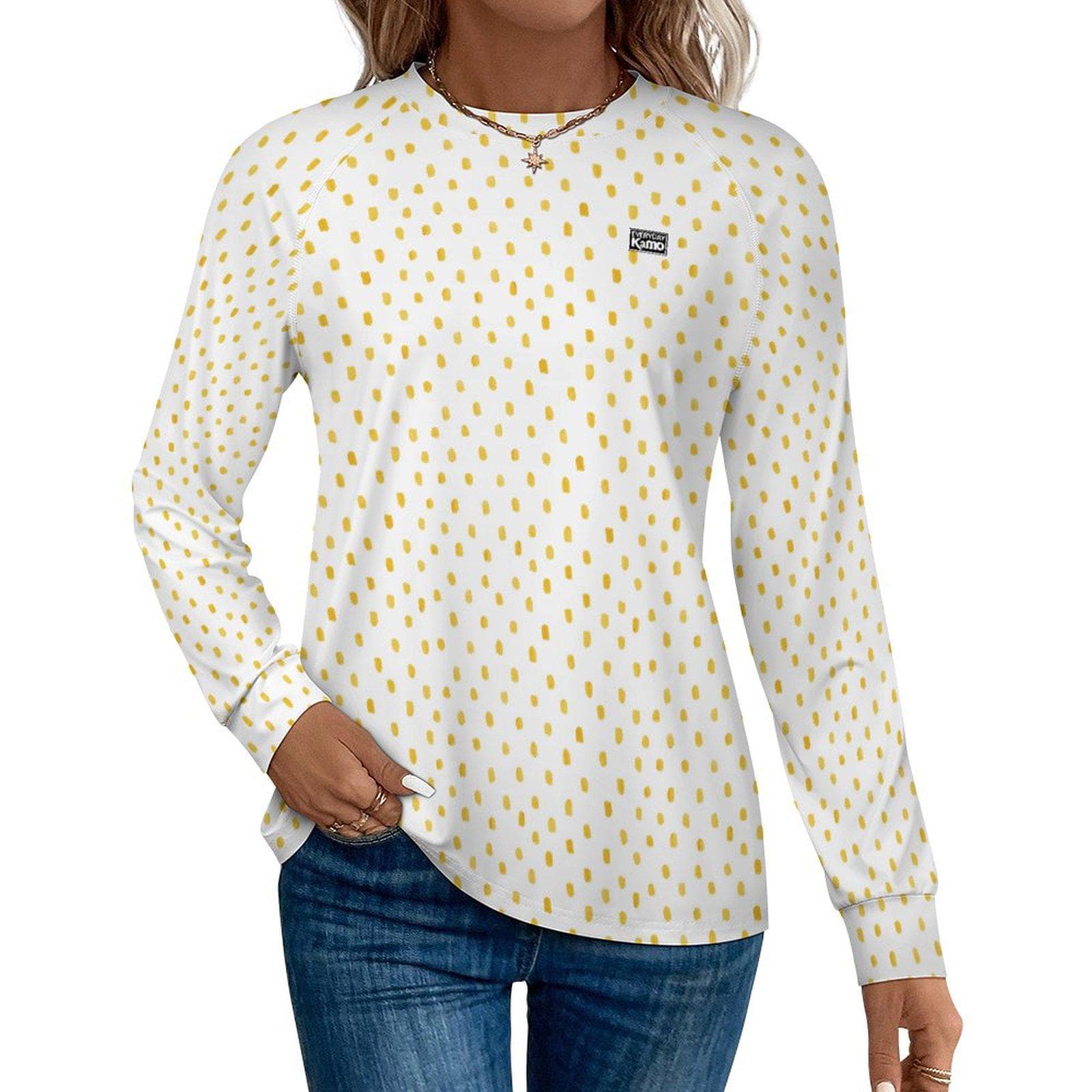Women's Yellow Dot Long Sleeve Quick Dry Shirt | UPF 50+ Sun Protection Top | Cool Touch Polyester Tee | Casual Everyday Style