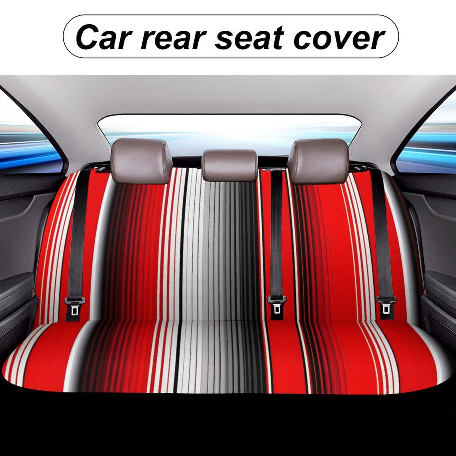 Red Striped Car Back Seat Cover | Polyester Spandex | Custom Personalized