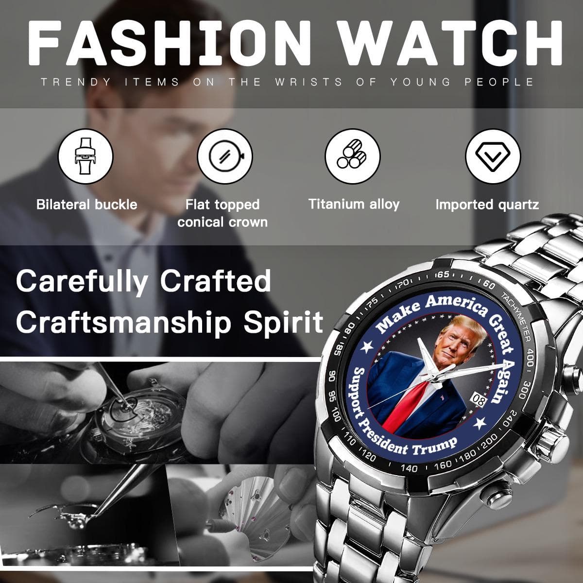 Donald Trump 'Make America Great Again' Metal Watch - Support Trump Timepiece, Political Gift for Patriots & Collectors