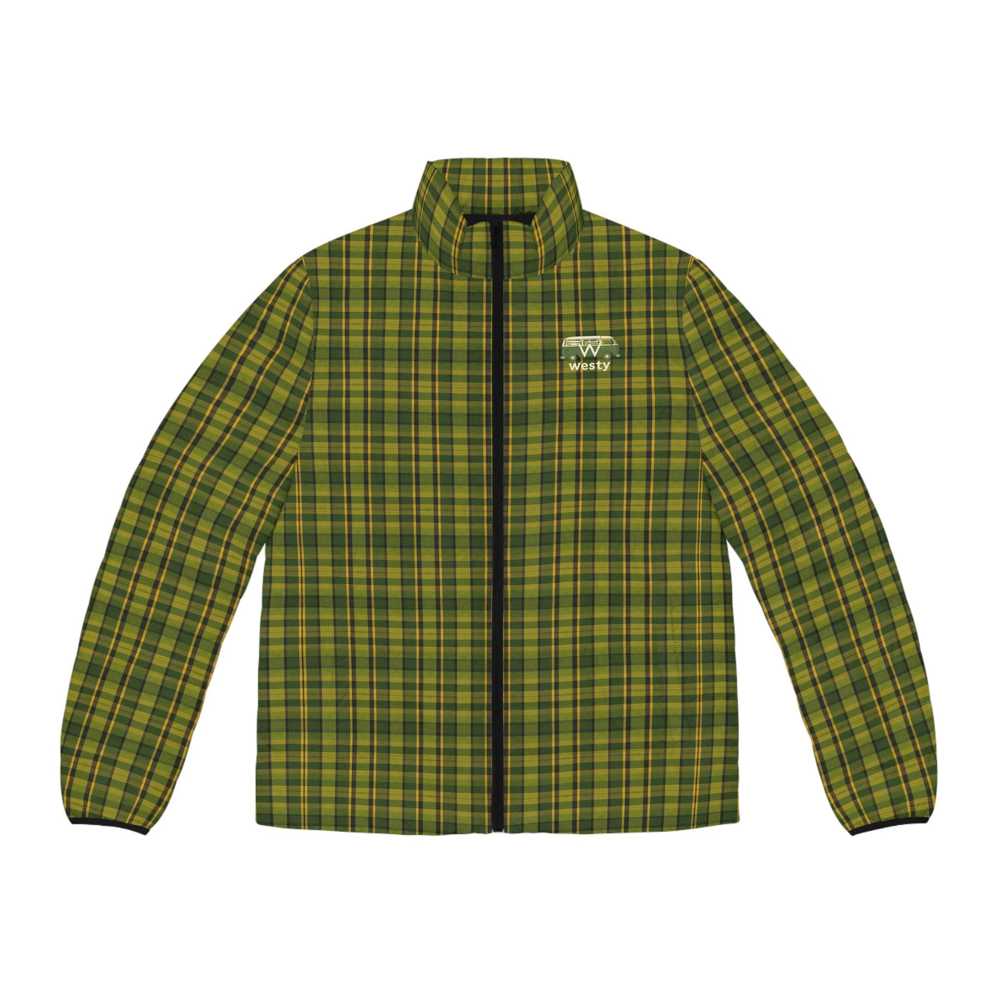 Westy Green Westfalia Plaid Pattern Puffer Jacket