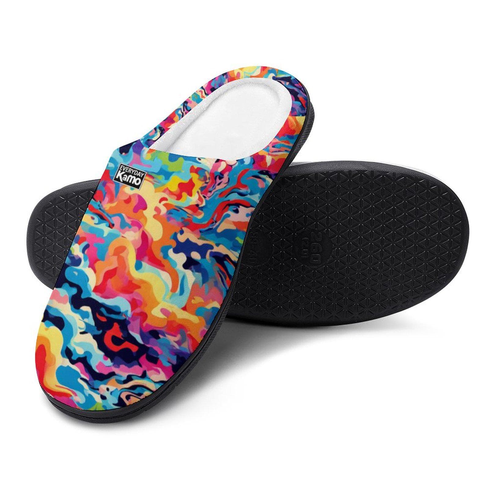 Everyday Kamo Men's Colorful Abstract Comfort Slippers - Anti-Skid Rubber Sole House Shoes, Warm & Vibrant Indoor Footwear