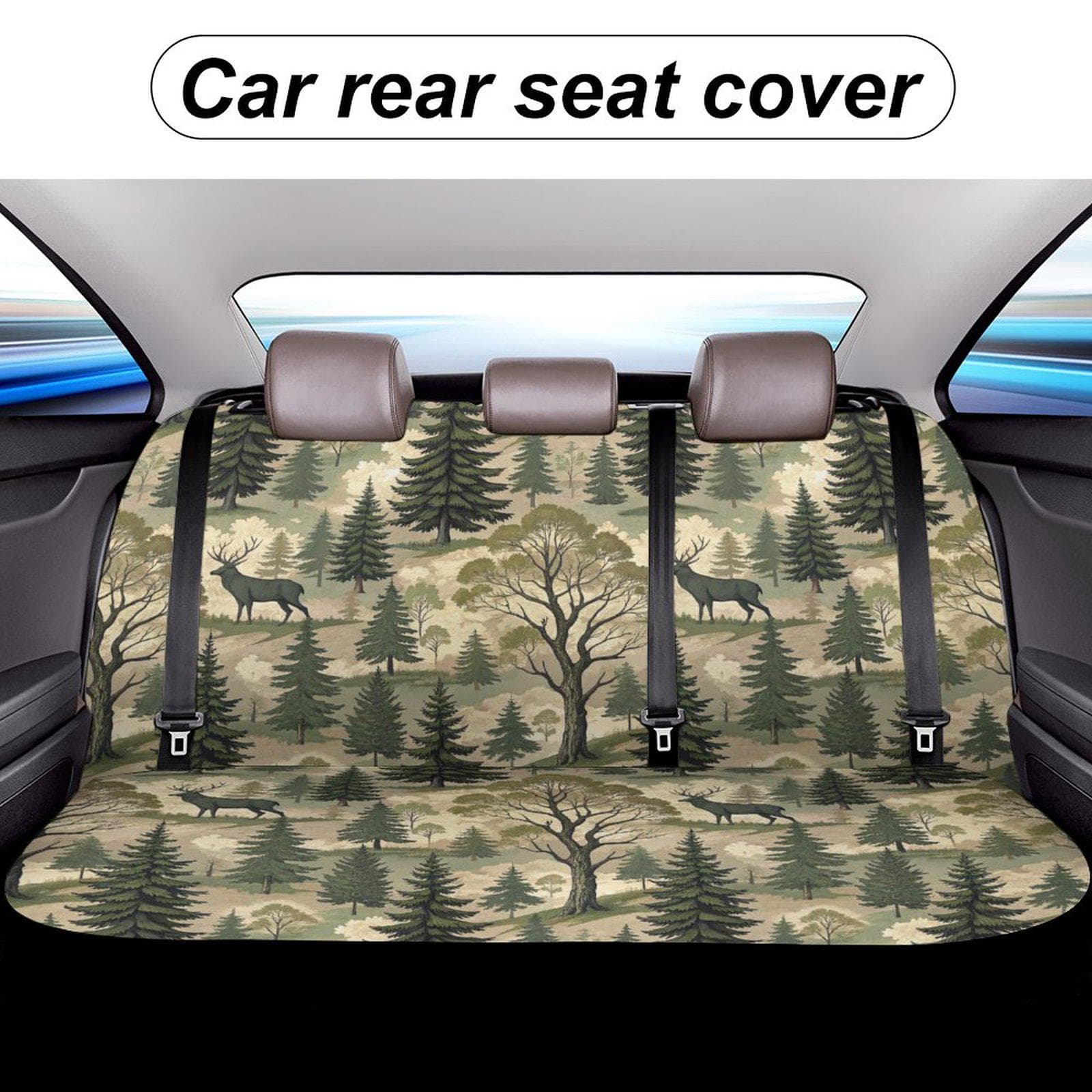 Forest Deer Camo Car Back Seat Cover | Stretch Fit SUV Truck | 95% Polyester