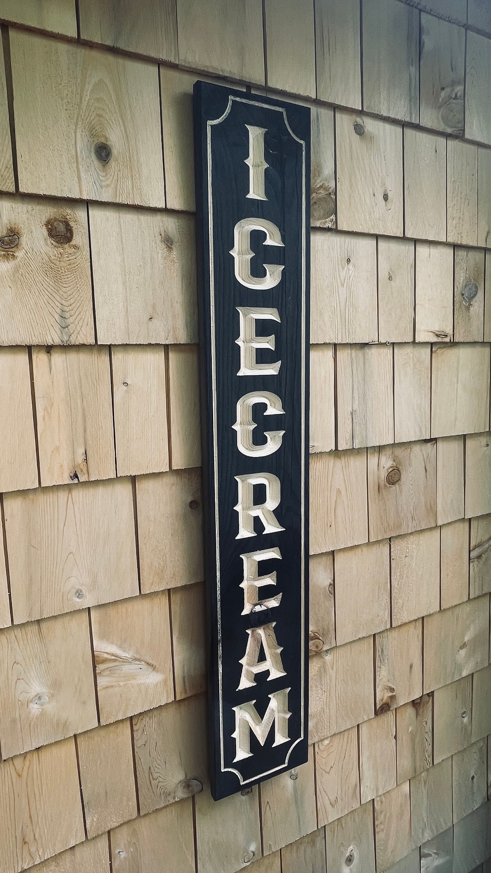 Ice Cream Carved Pine Wood Sign 41in Vertical Rustic Cafe Kitchen Decor