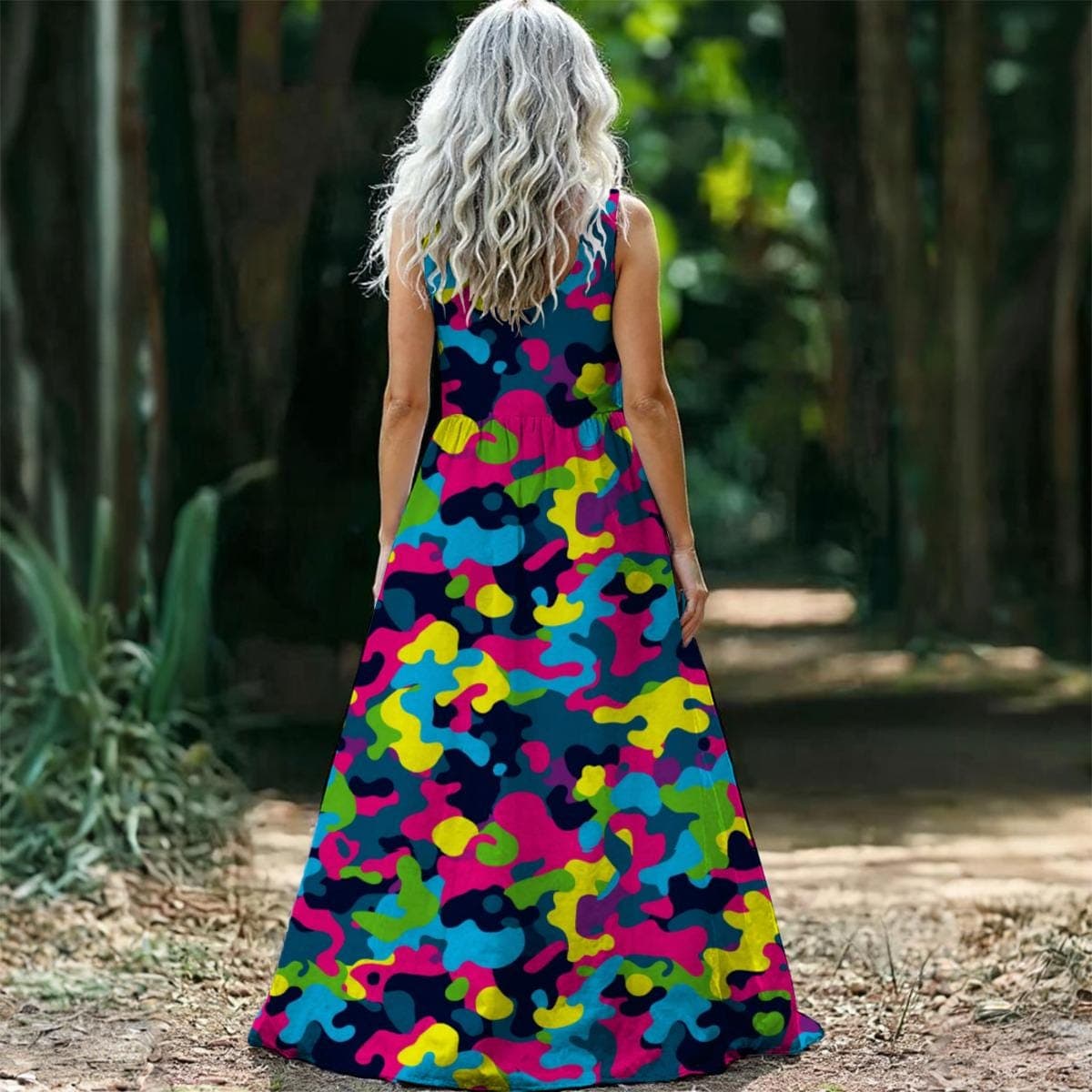 Abstract Camo Maxi Dress | Colorful Sleeveless Summer Dress