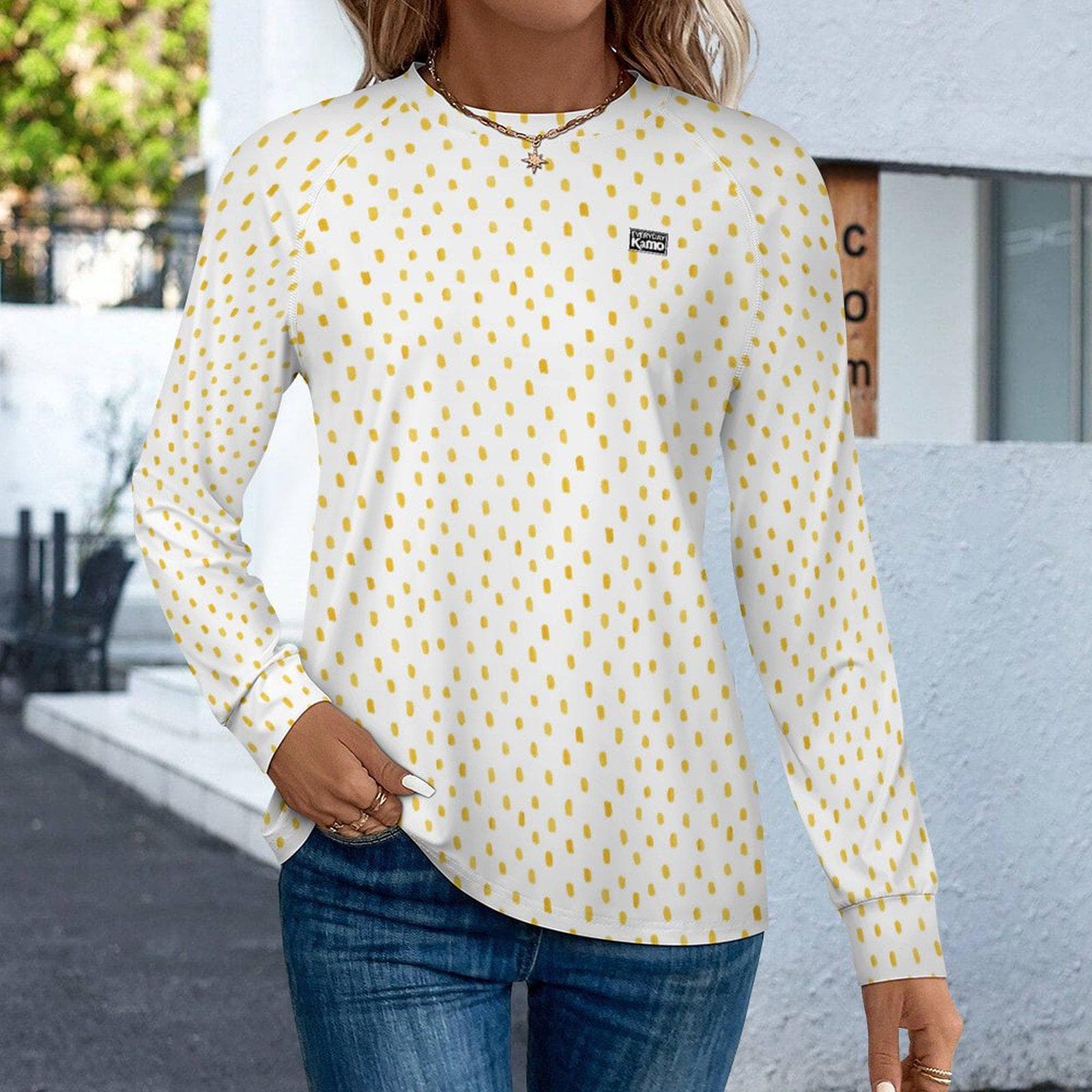 Women's Yellow Dot Long Sleeve Quick Dry Shirt | UPF 50+ Sun Protection Top | Cool Touch Polyester Tee | Casual Everyday Style