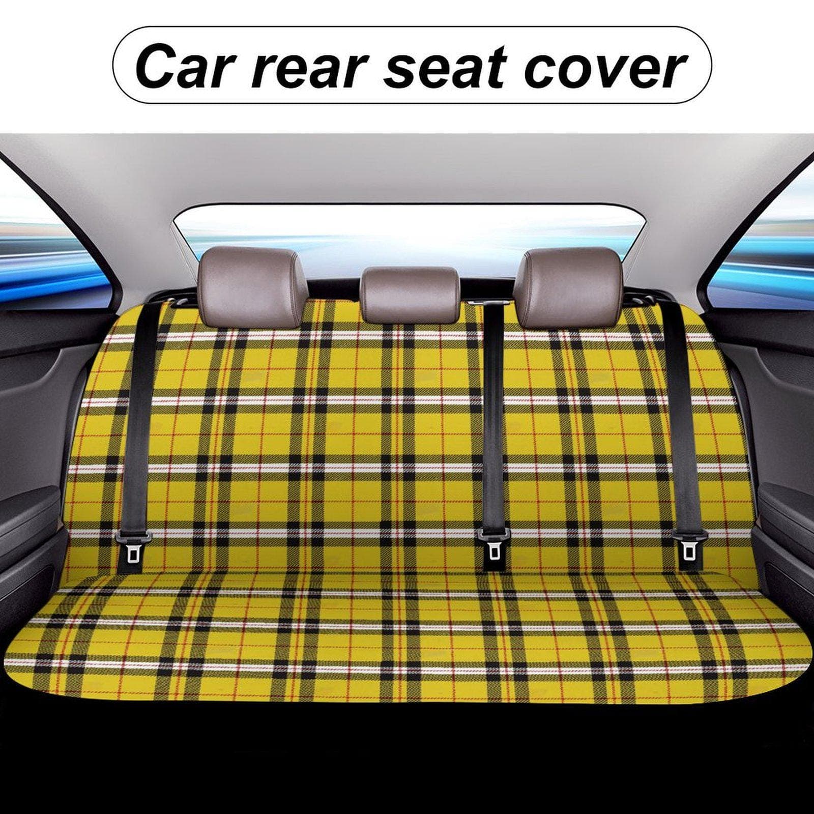 Yellow Plaid Car Back Seat Covers | Polyester Spandex Elastic Fit