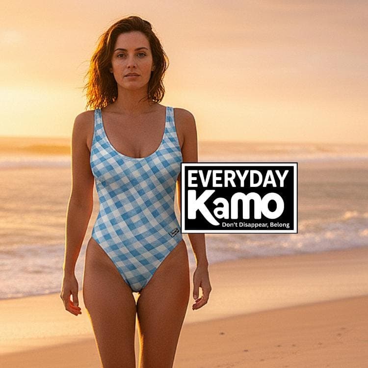 Everyday Kamo Blue Checkered High-Cut One Piece Swimsuit