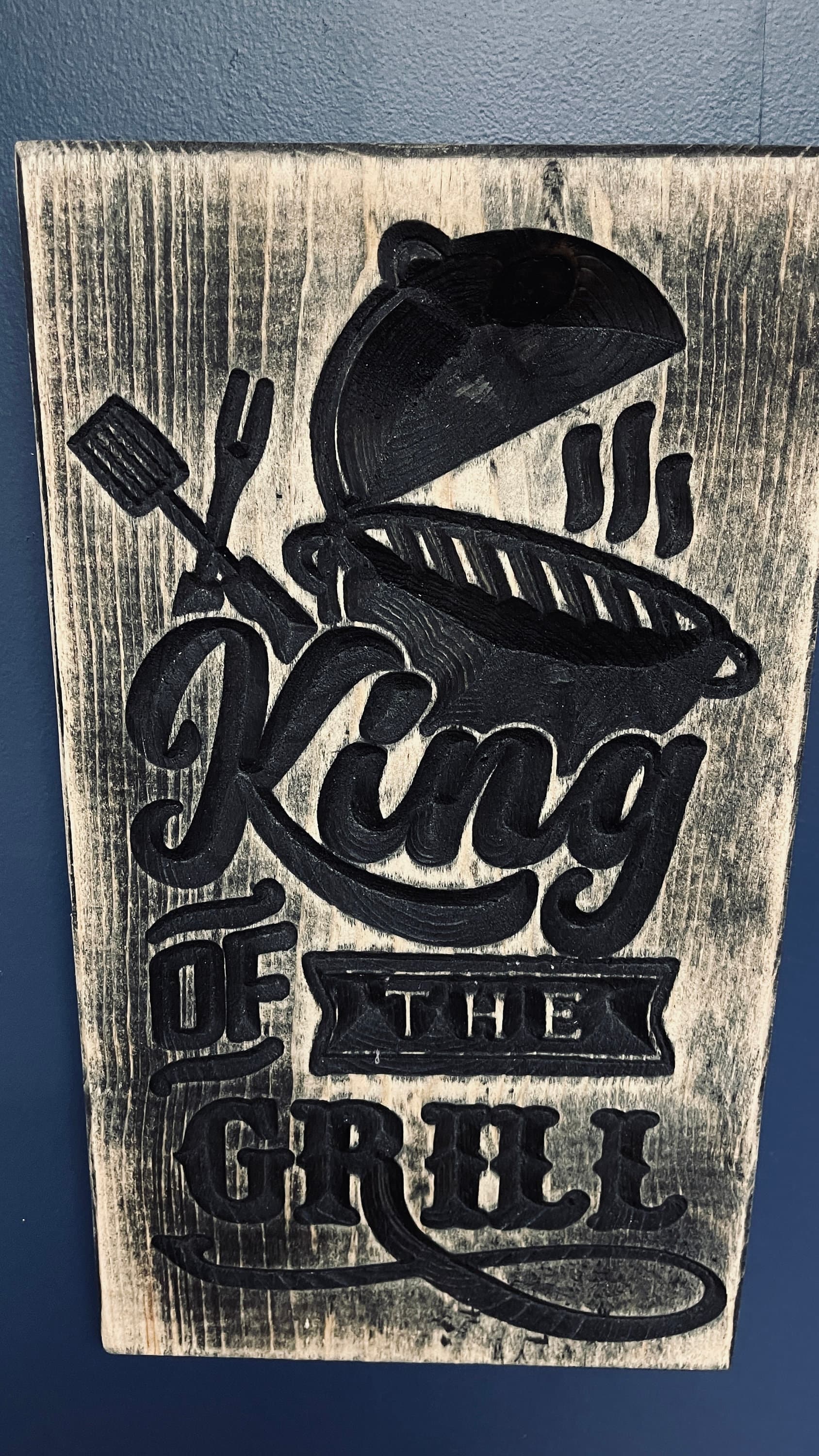 King of the Grill Vertical Carved Wood Sign