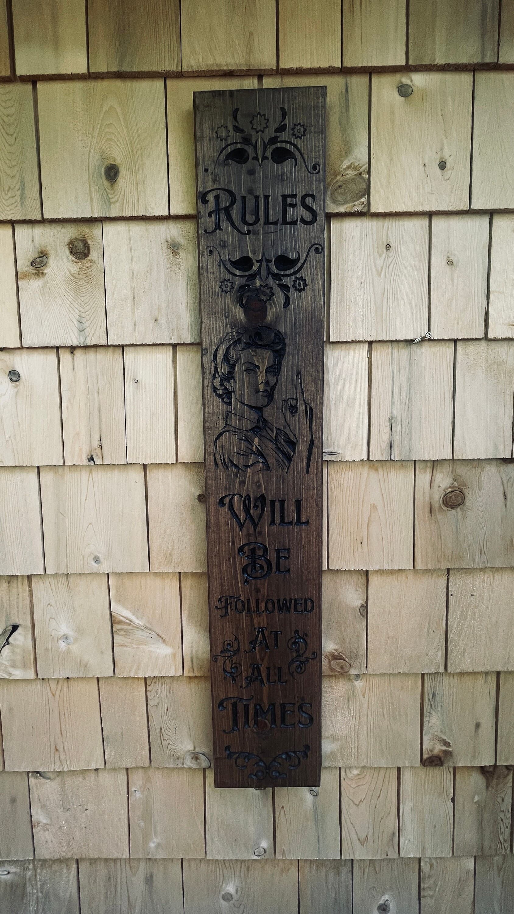 Vintage Rules Carved Real Pine Wooden Sign