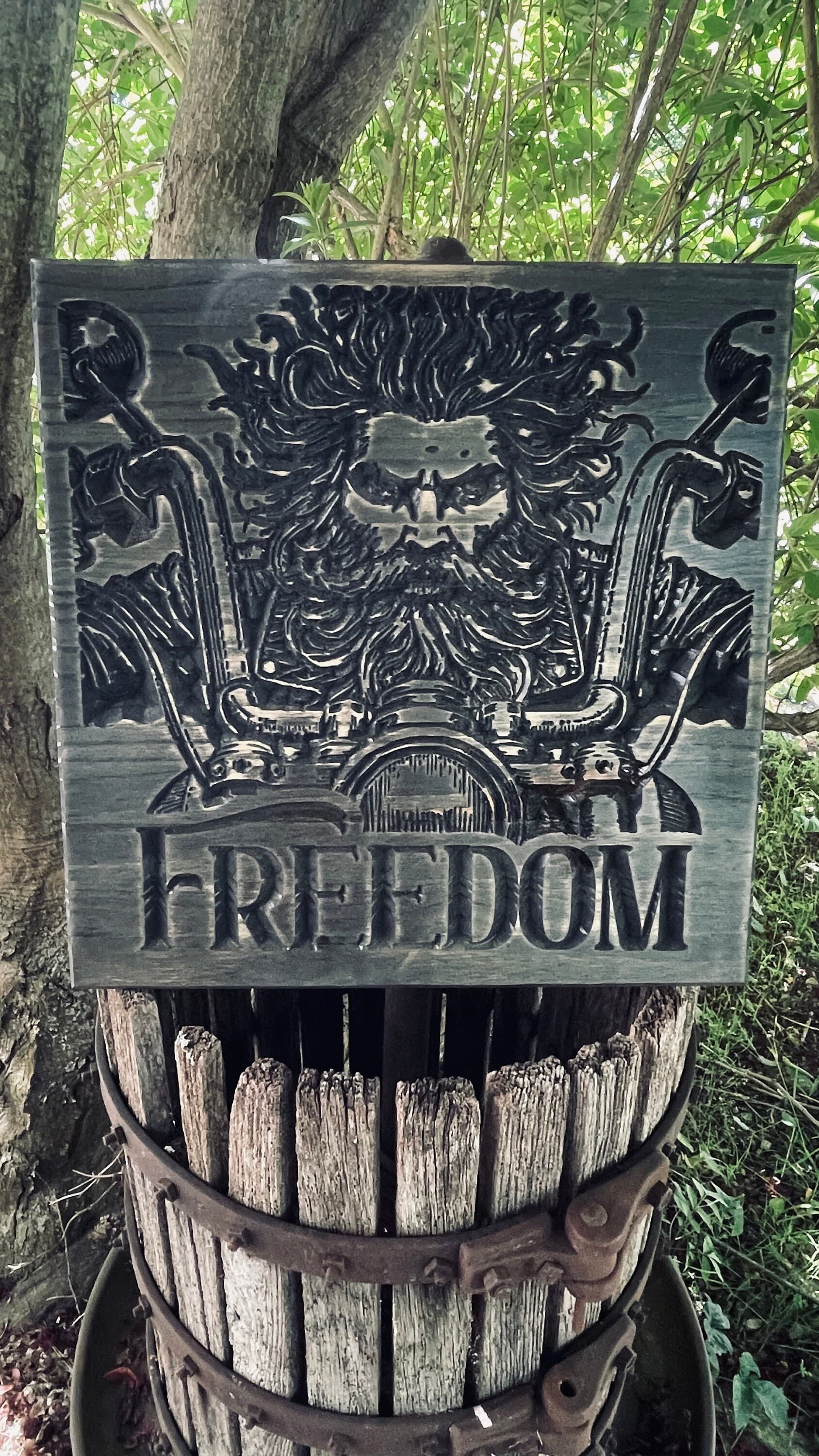 Freedom Rider Carved Wood Sign