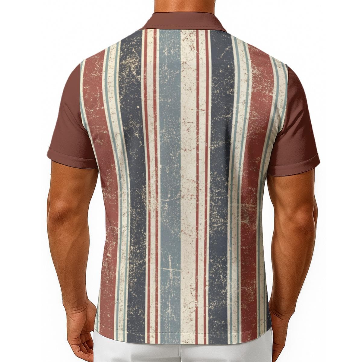 Men's Vintage Striped Camp Collar Shirt | Retro Distressed Print Hawaiian Button Up | Summer Casual Short Sleeve