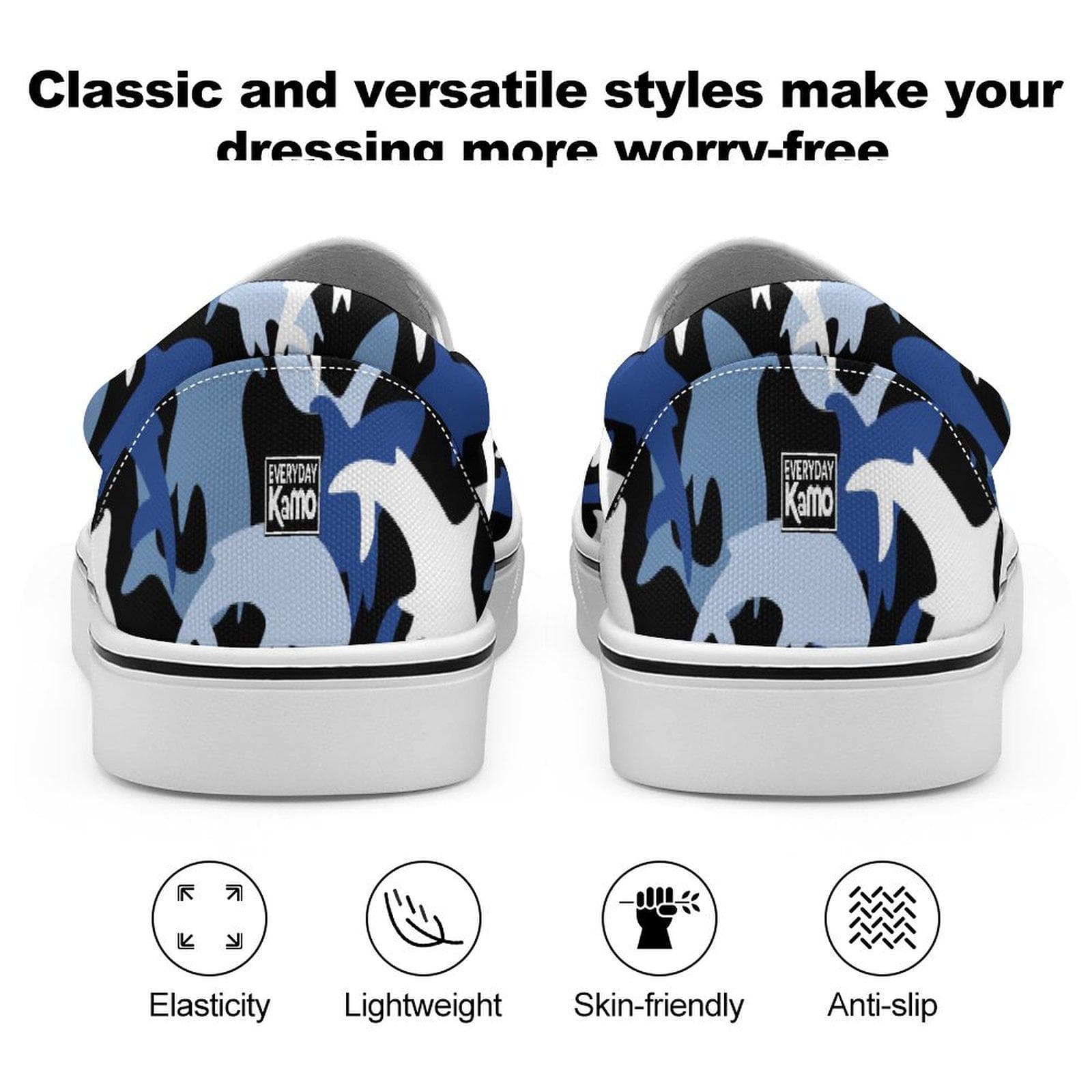 Unisex Shark Camo Slip-On Canvas Shoes - Deep Blue Ocean Wave Comfort Sneakers