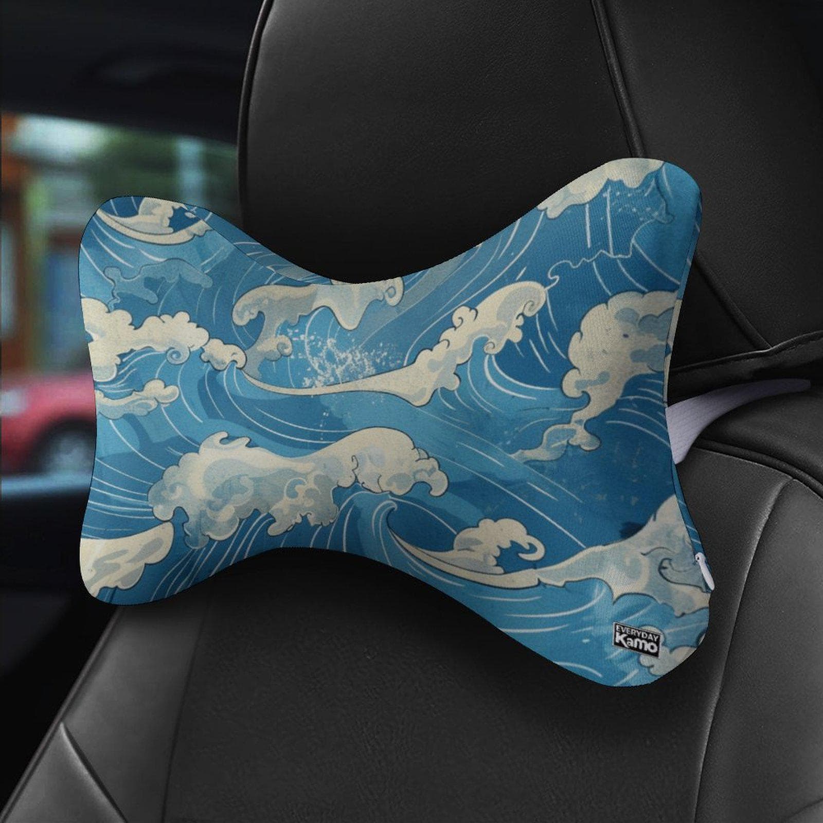 Everyday Kamo Ocean Wave Car Headrest Pillow | Memory Foam Neck Support for Driving Comfort