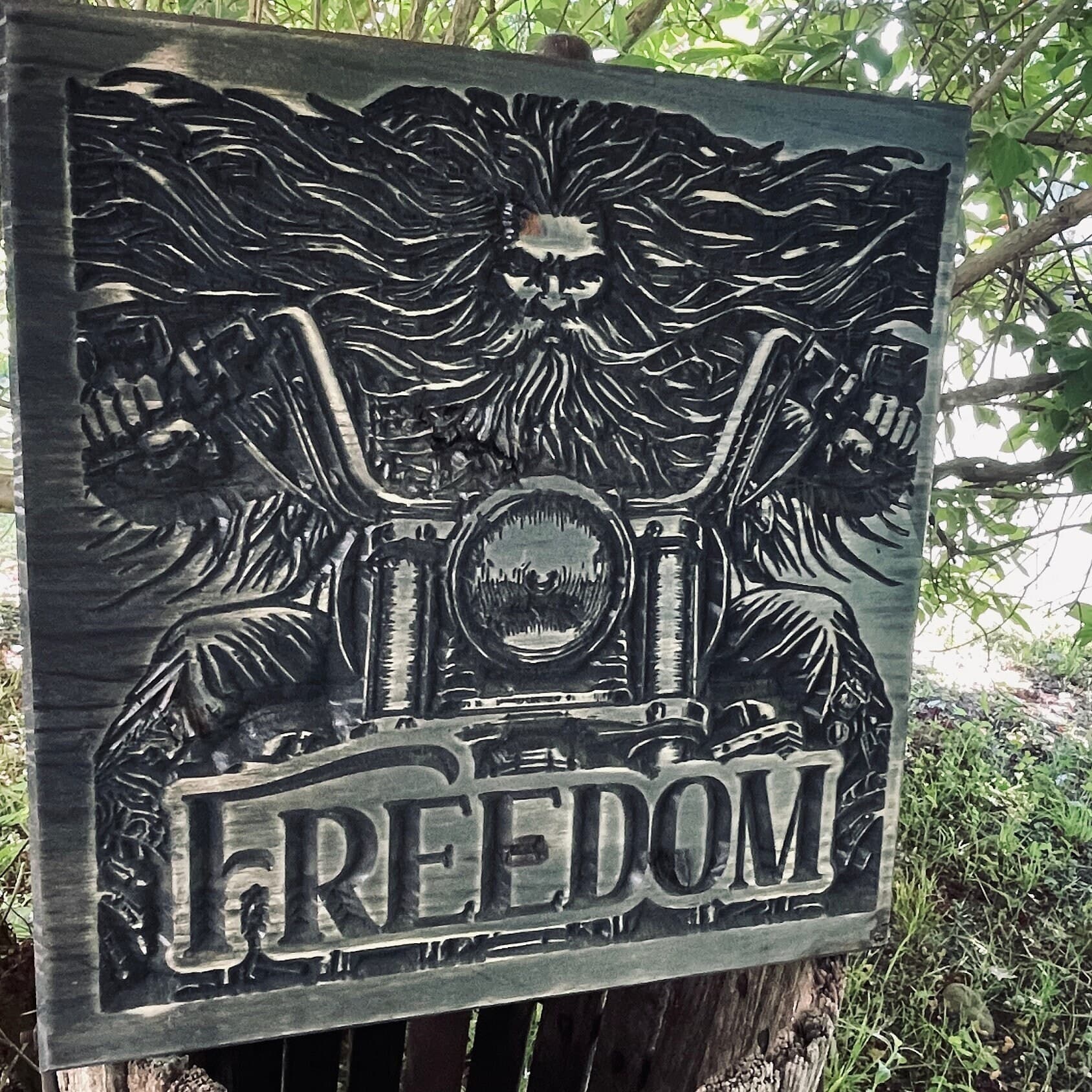 Freedom Rider Carved Wood Sign