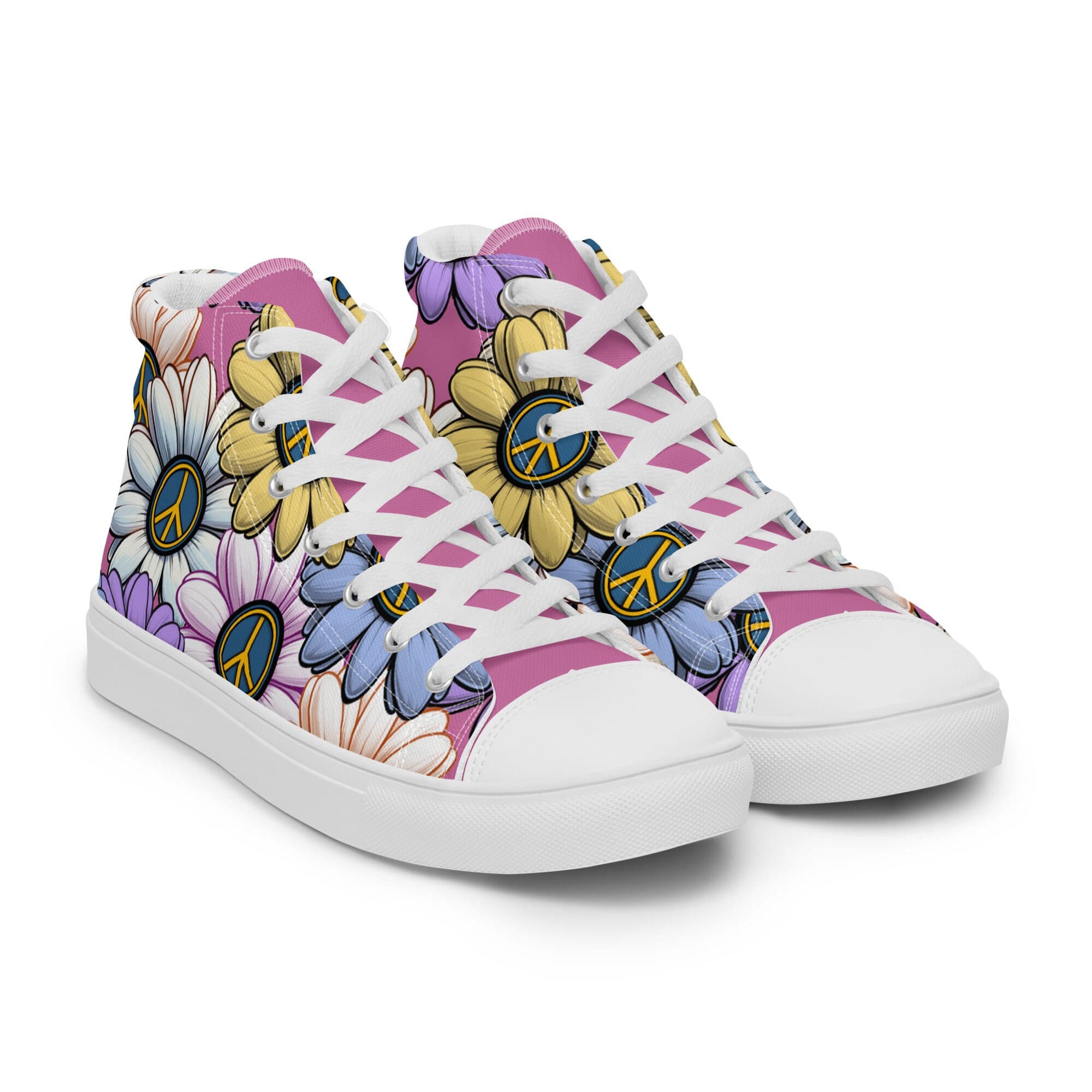 AC-Carvers™ -Pink- VW Colored Flowers - Women’s high top canvas shoes