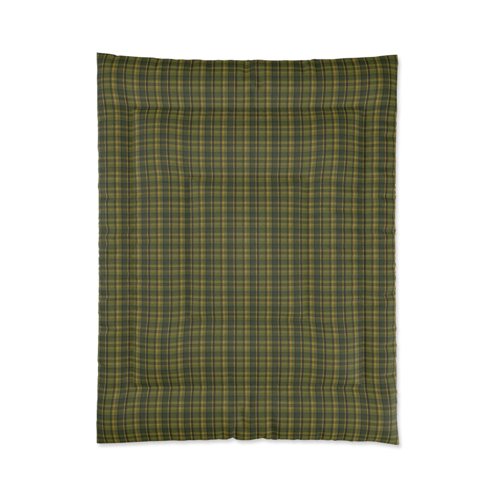 Green Plaid Comforter - Cozy Microfiber Bedding, Lodge Decor