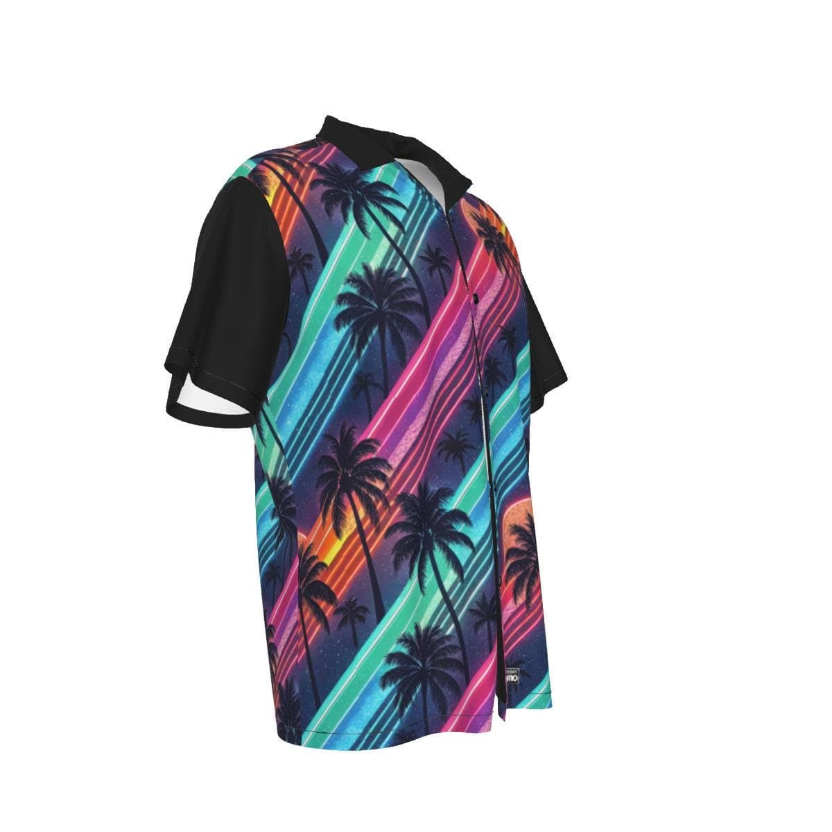Vaporwave Neon Sunset Hawaiian Shirt | Retro 80s Synthwave Beach Button-Up | Aesthetic Palm Tree Summer Top