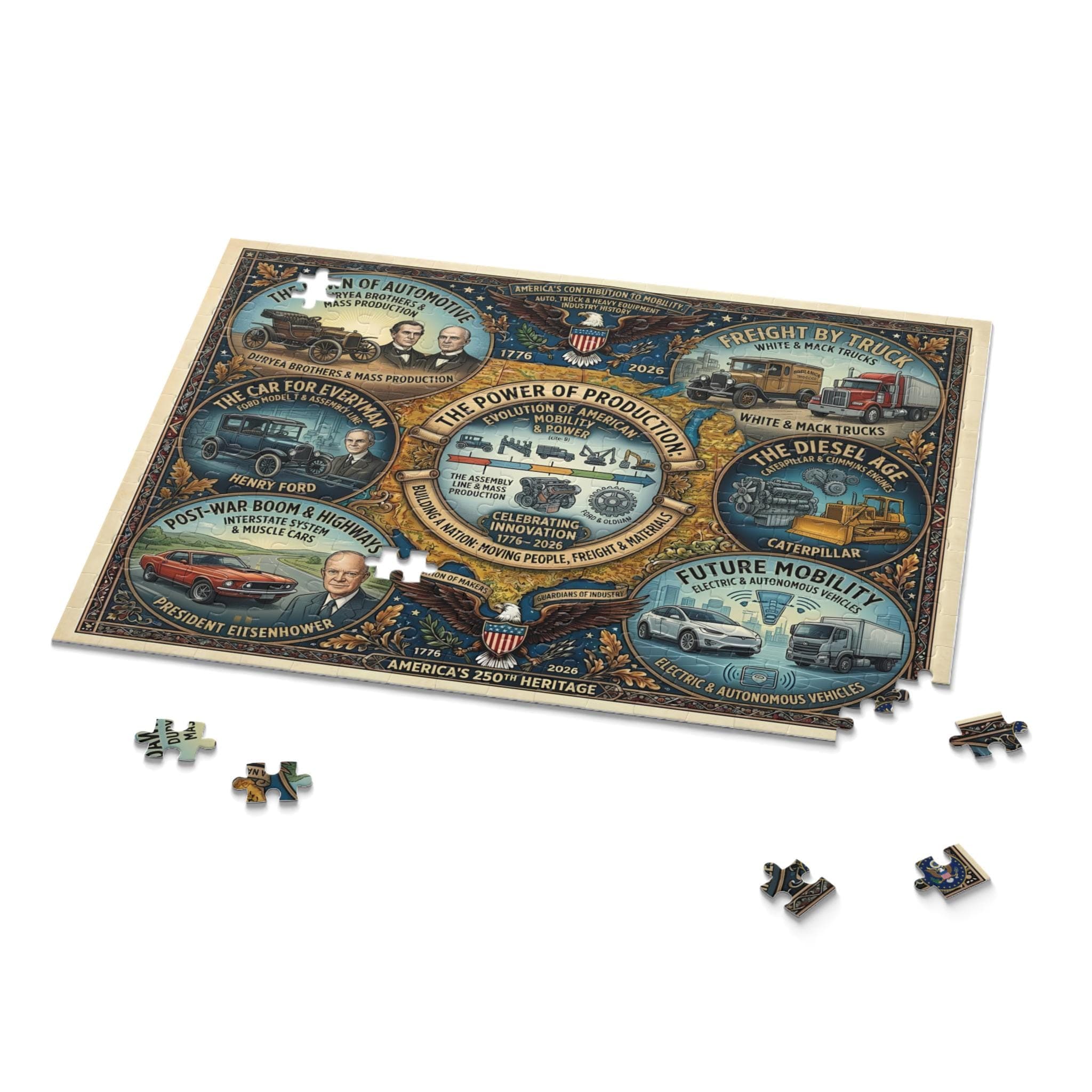 USA 250th Anniversary Puzzle | Automotive History Illustrated | 52-500 Piece