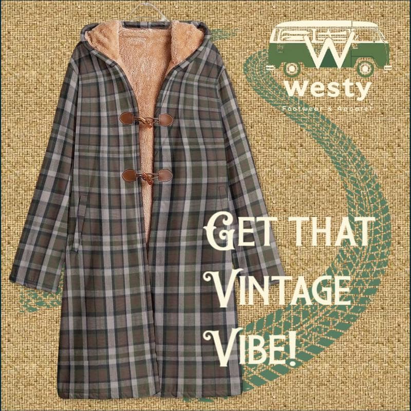 Westy Camper Plaid Fleece Windbreaker Brown Horn Button
