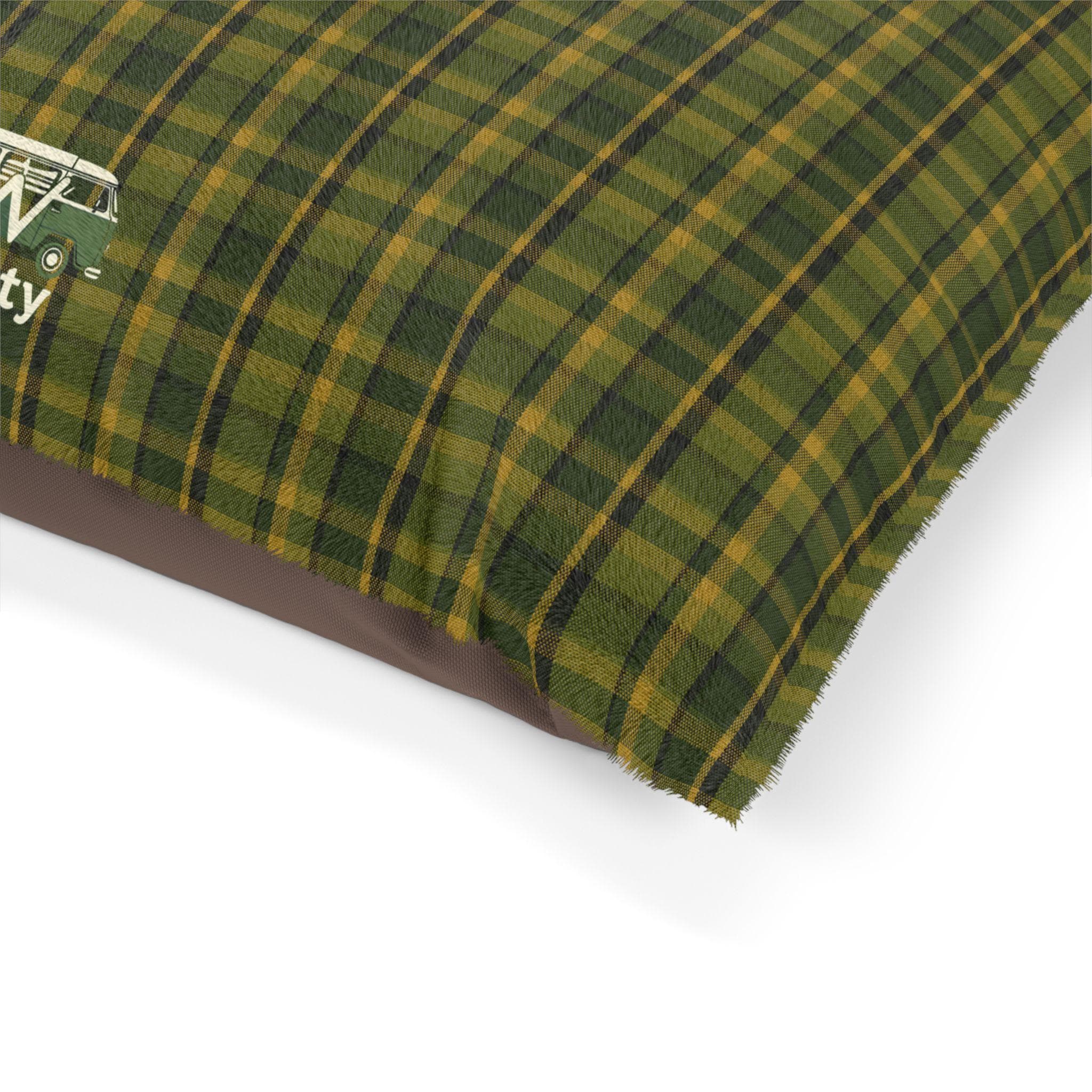 Green Plaid VW Westfalia Inspired Dog Bed, Retro Pet Cushion