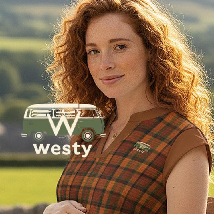 Westy Camper Van Plaid V-Neck Top - Road Trip Adventure Shirt