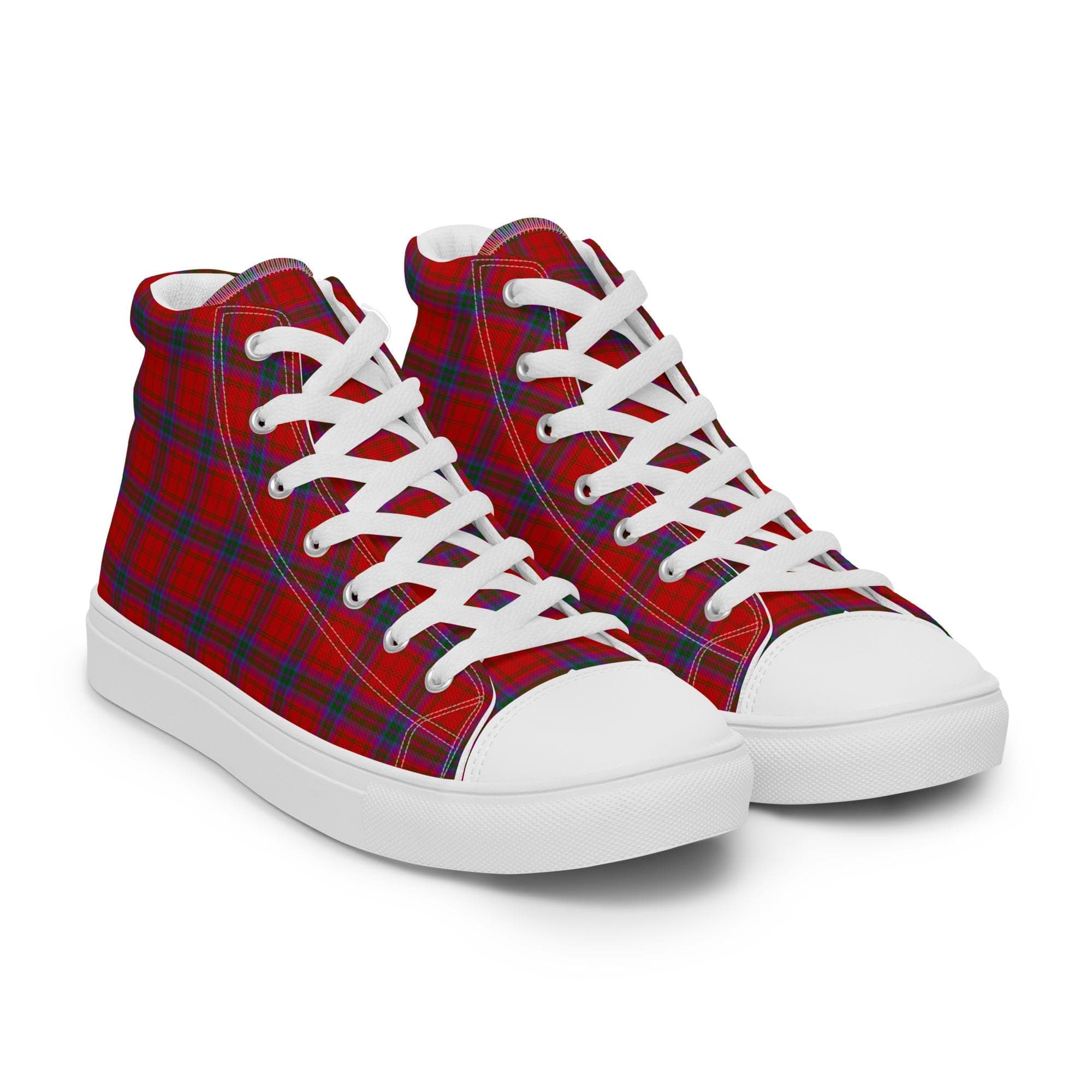 Red Blue Plaid Men’s high top canvas shoes