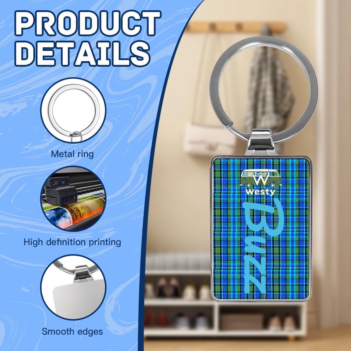 Blue Buzz bus Westy Keychain