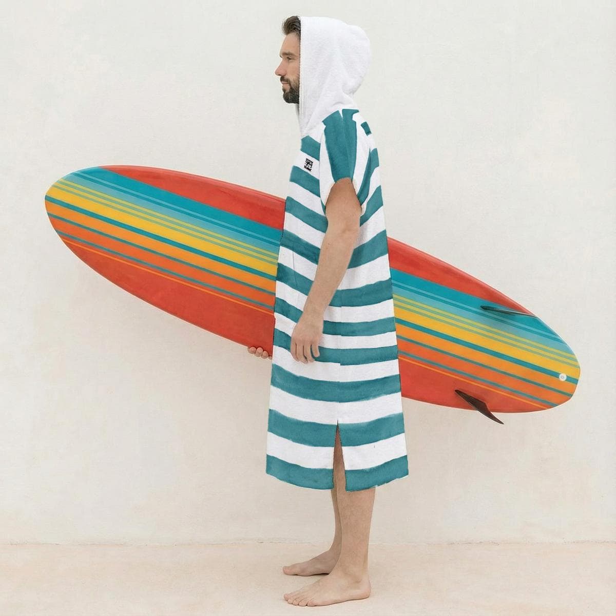 Teal Striped Surf Poncho Towel | Hooded Changing Robe