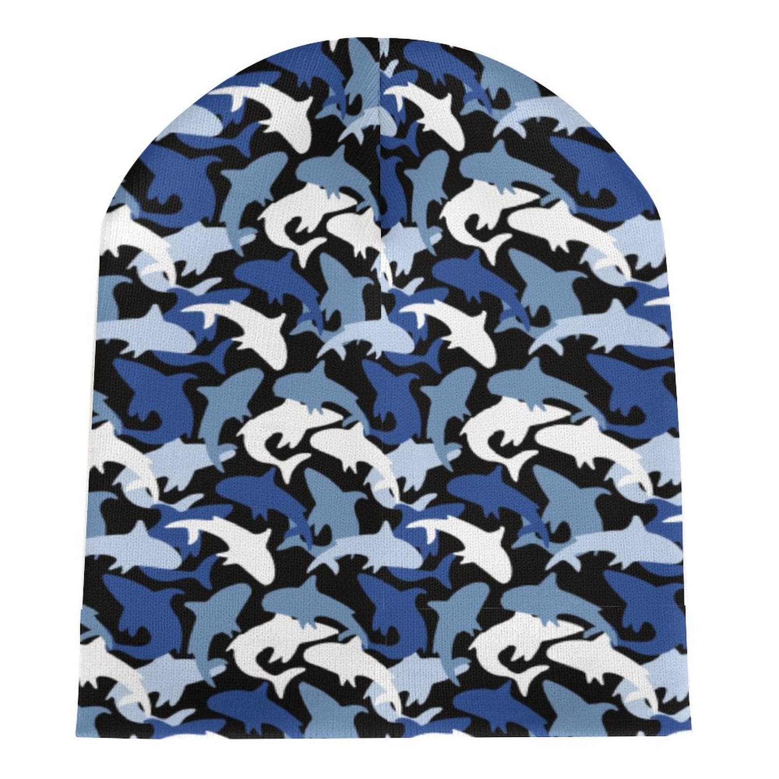 Everyday Kamo Shark Camo Beanie | Blue & Black Knit Hat | Cozy Winter Warmth | Unique Marine Camouflage Cap