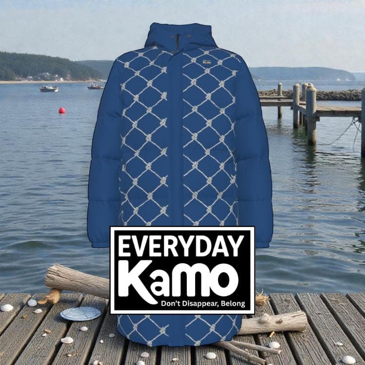 Royal Blue Knot Pattern Puffer Jacket | Ethical Duck Down Fill