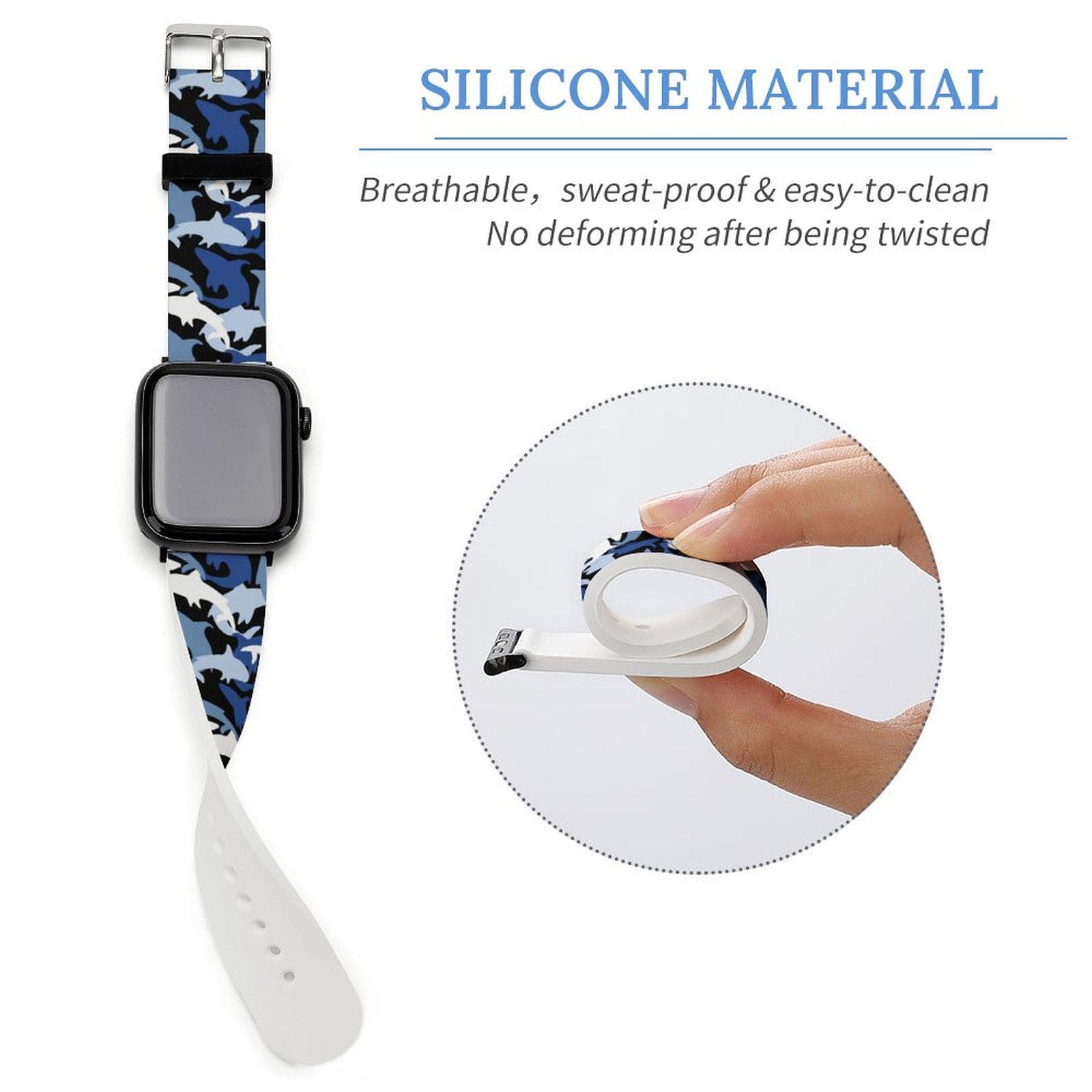 Blue Shark Camo Silicone iWatch Strap - Ocean Camouflage Apple Watch Band