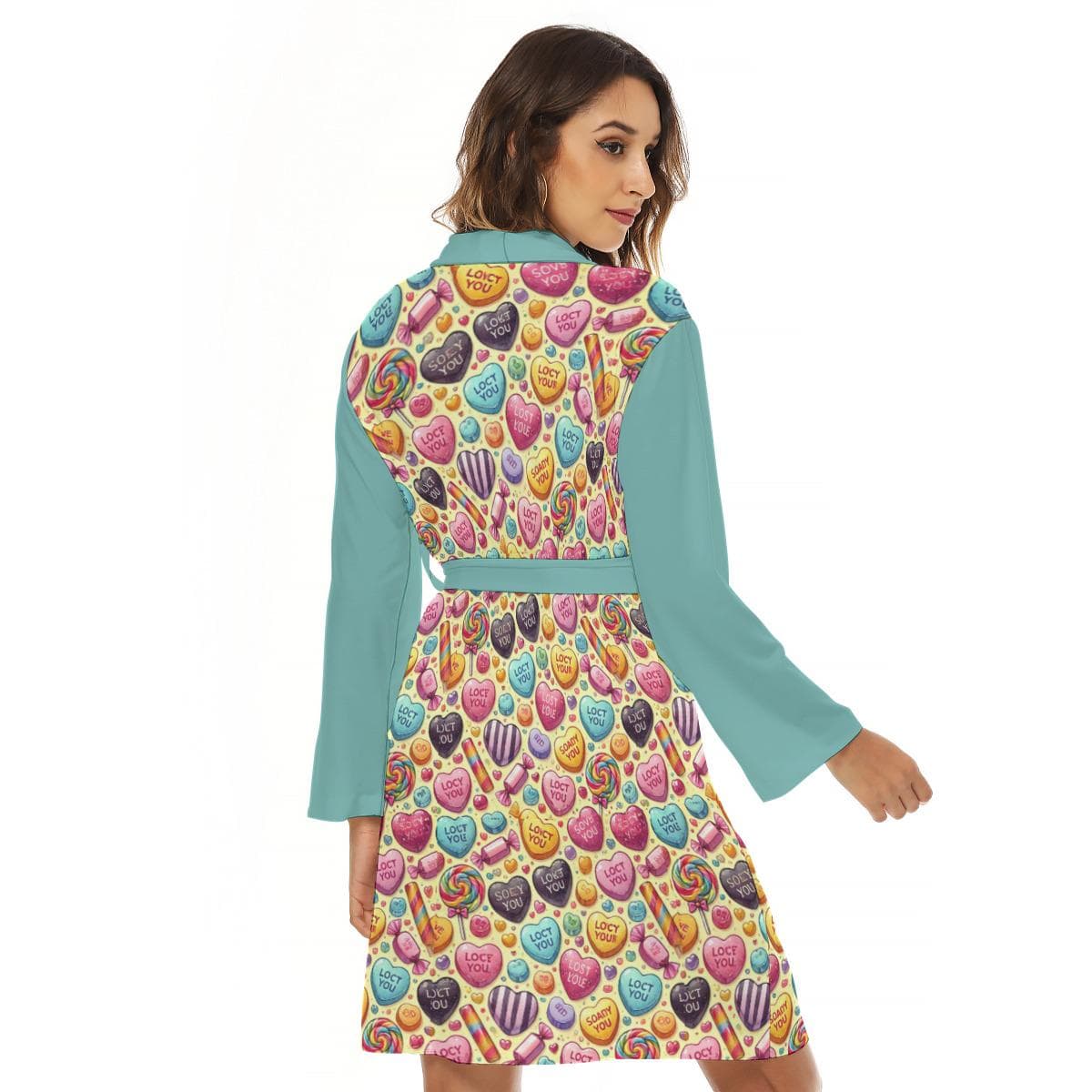 Sweet Candy Heart Robe | Women's Colorful Lounge Kimono with Pockets | Jersey Bathrobe Gift