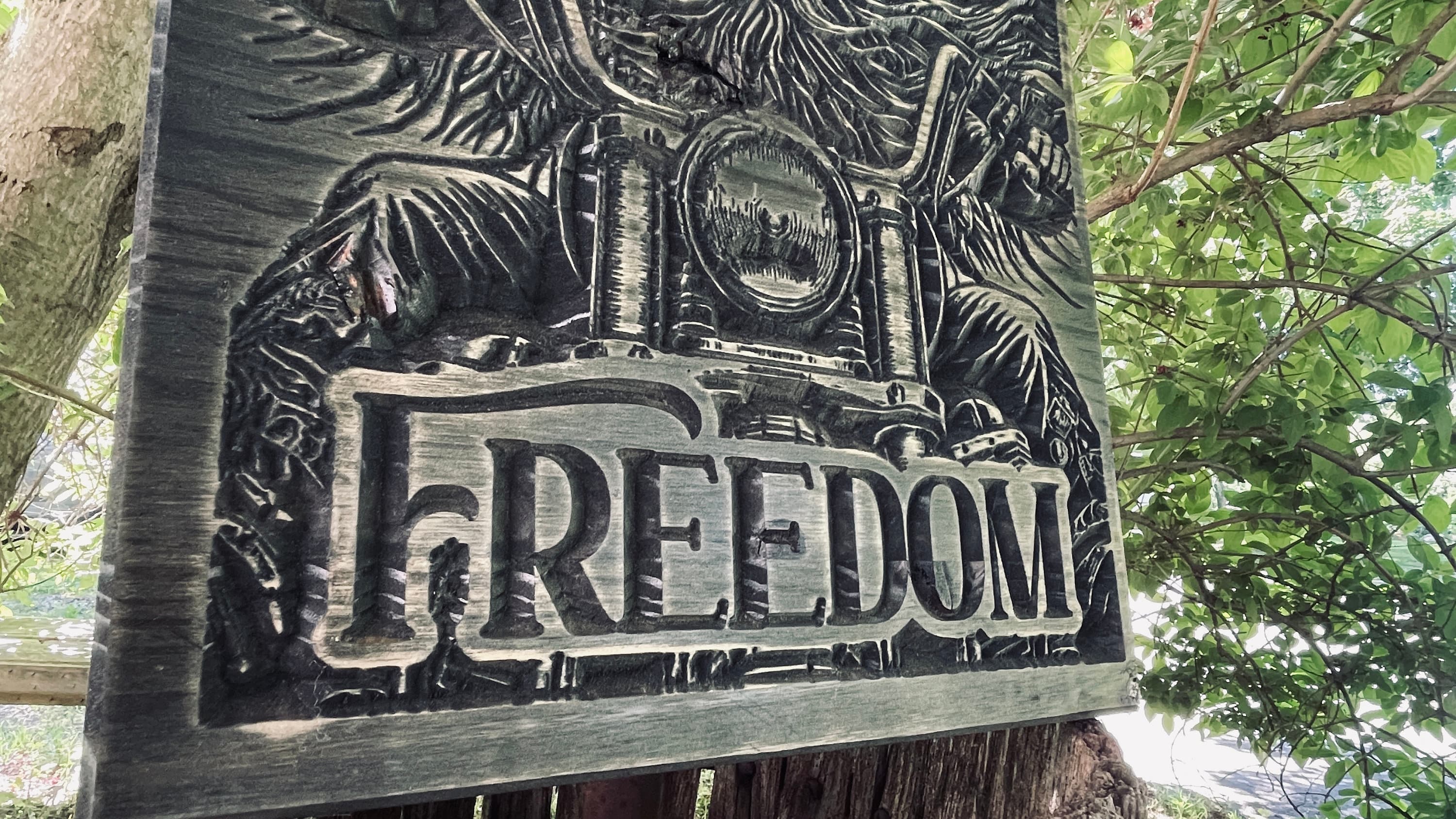 Freedom Rider Carved Wood Sign