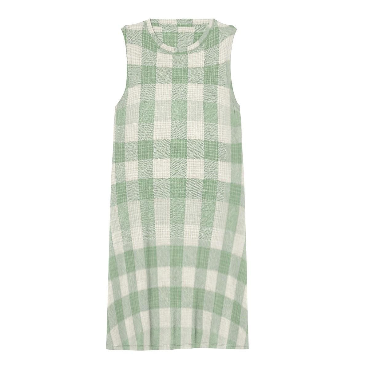 Sleeveless Plaid A-Line Dress Knee-Length Plain-Weave Comfort Made USA