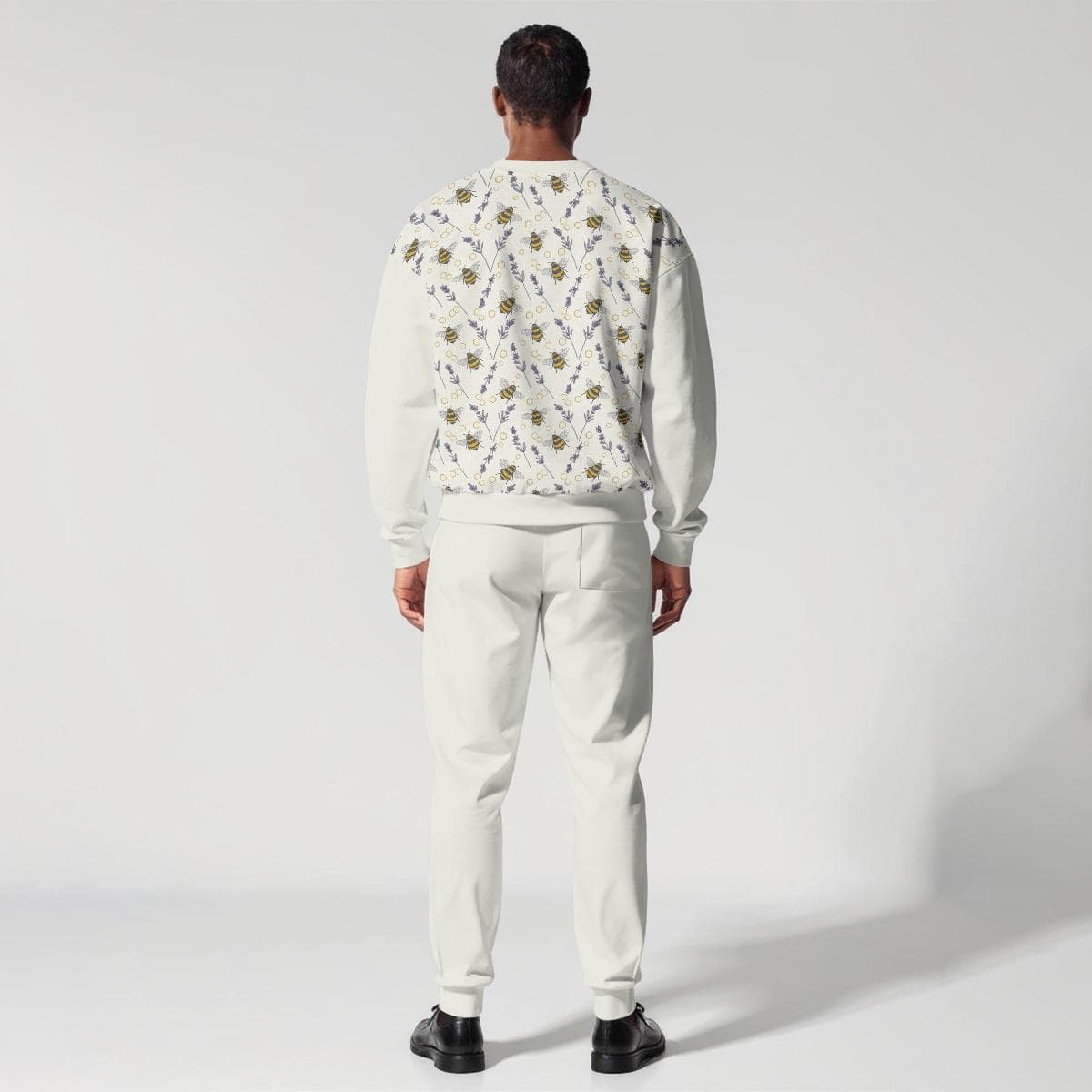 Eco-Friendly Bee & Lavender Sweatshirt Jogger Set | Unisex Sustainable Loungewear | Recycled Polyester Two-Piece Outfit