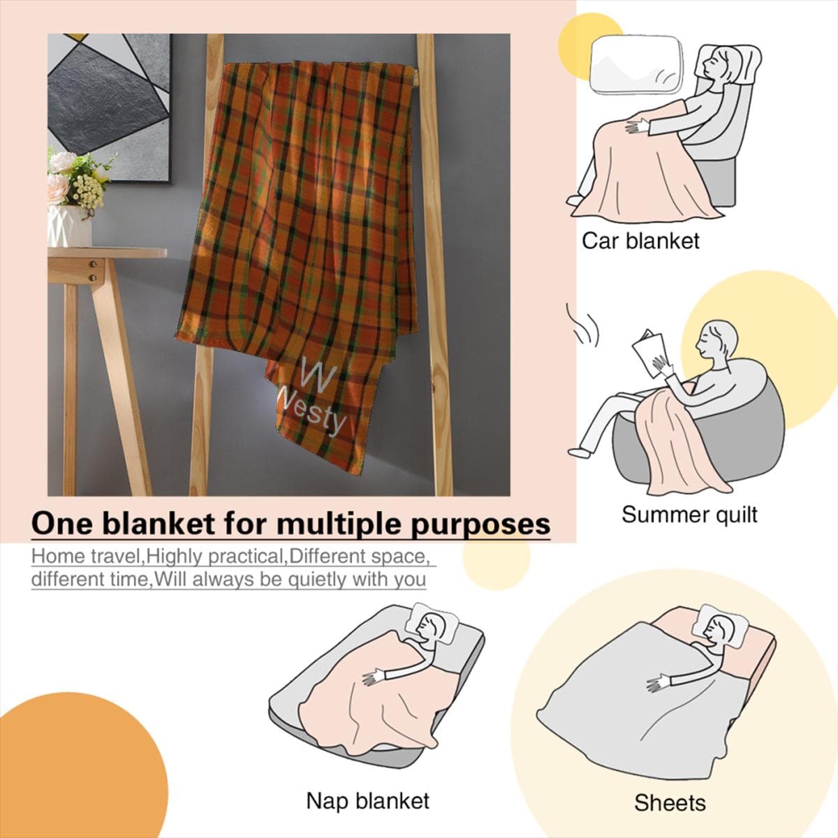 Westfalia Westy Orange Flannel Blanket 30x40inch