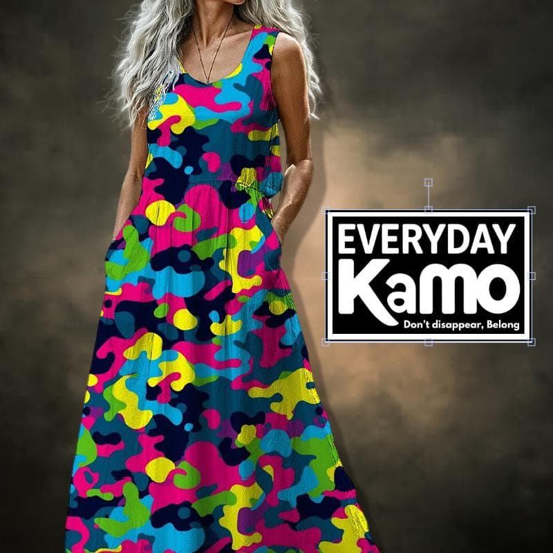 Abstract Camo Maxi Dress | Colorful Sleeveless Summer Dress