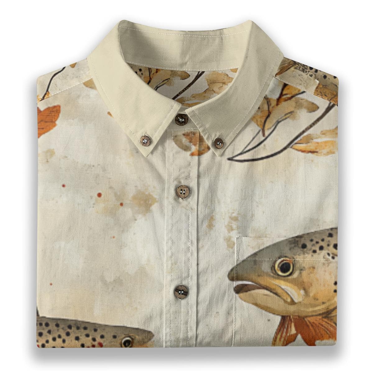Men's Slub Cotton Fishing Shirt | Trout Print Button-Down