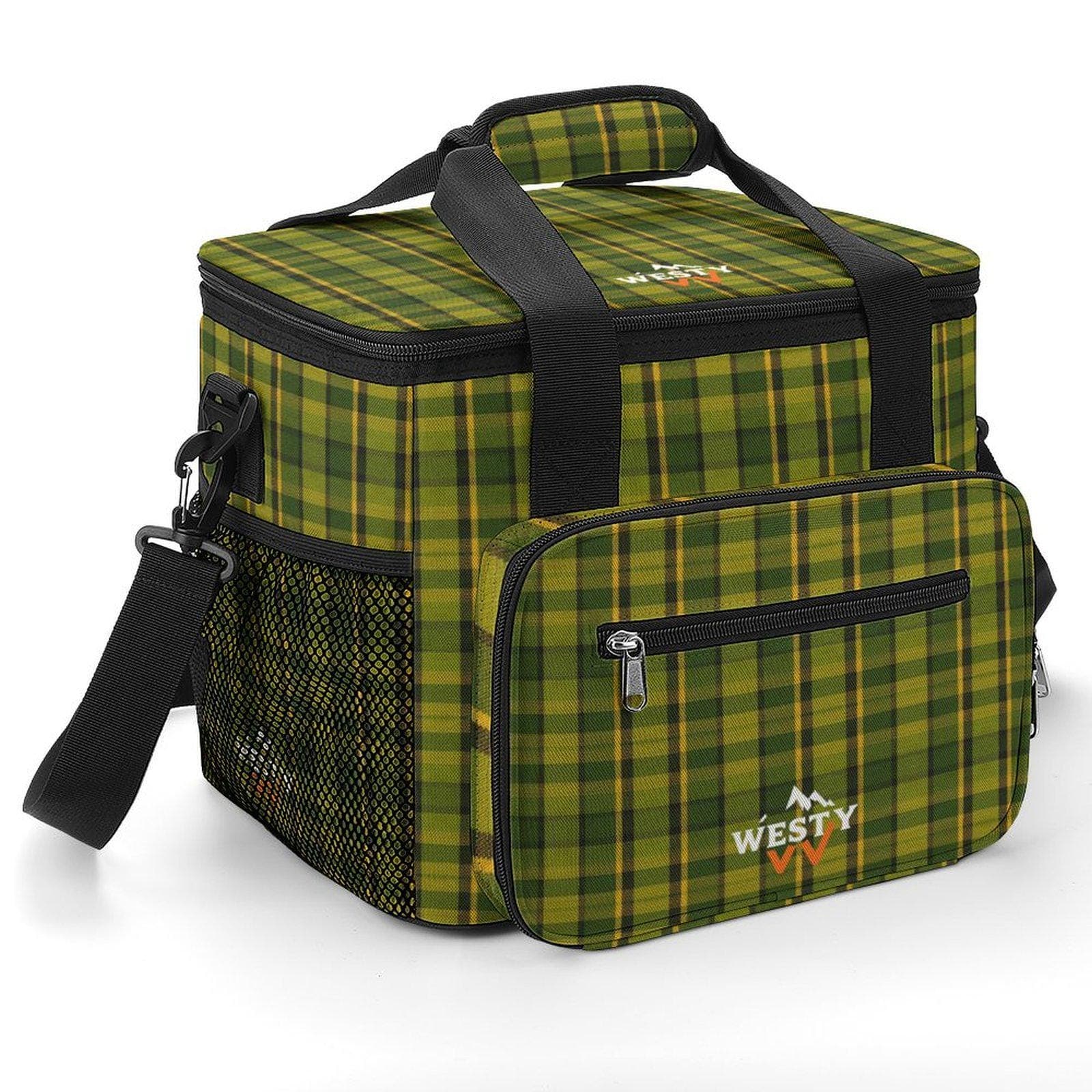 Green Plaid 30-Can Insulated Cooler Bag with Strap