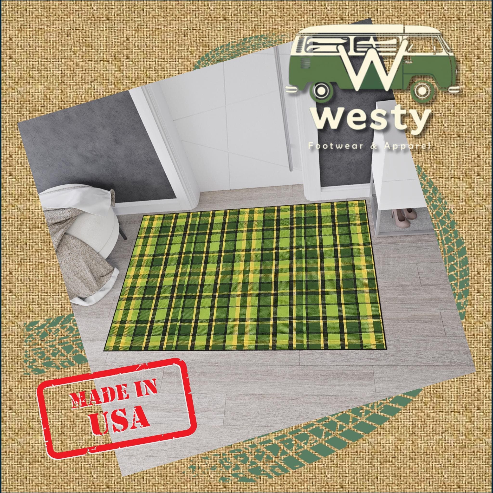 Westy Westfalia Plaid Floor Mat - VW Camper Van Road Trip Decor