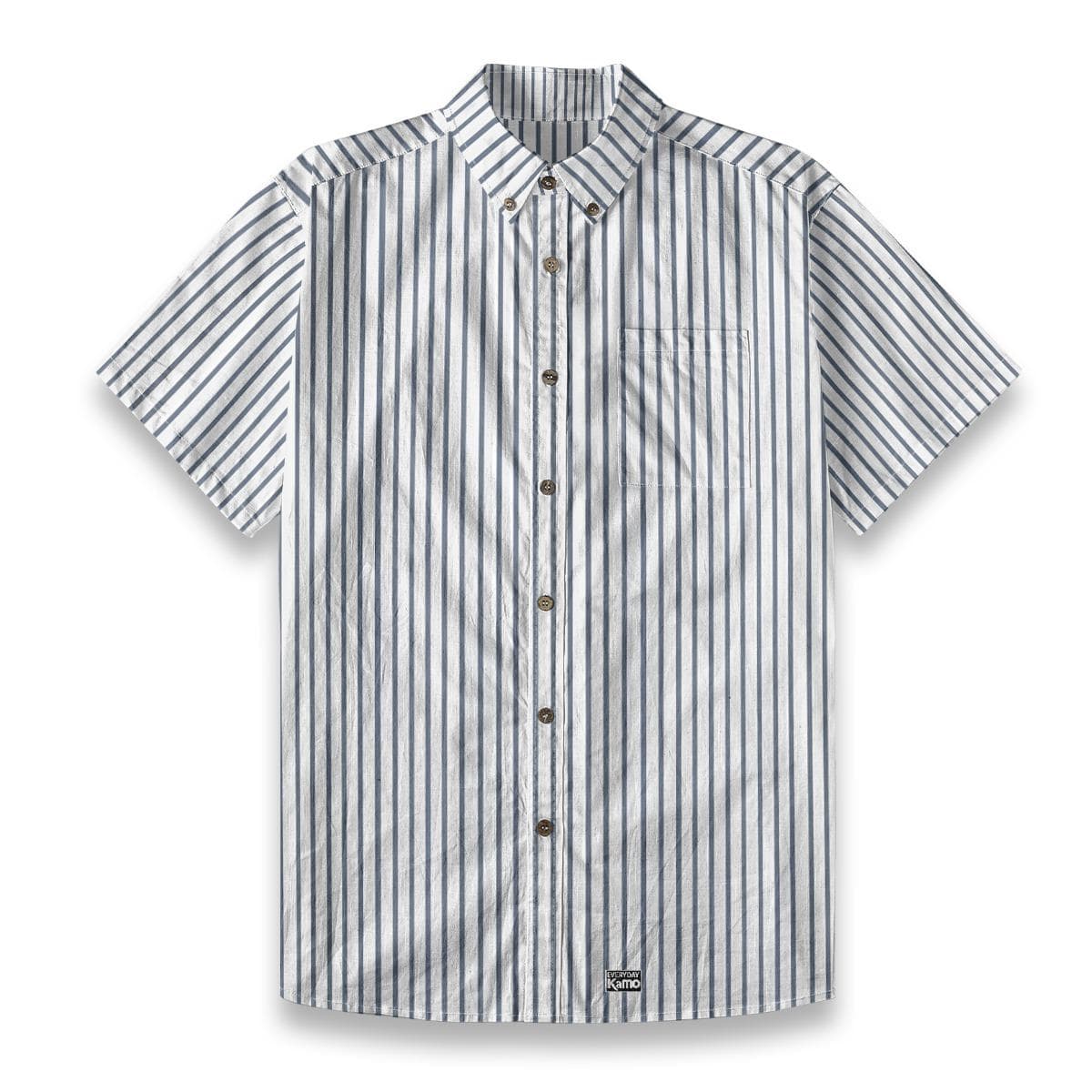 Men's Striped Slub Cotton Shirt | Short Sleeve Button-Down with Coconut Buttons