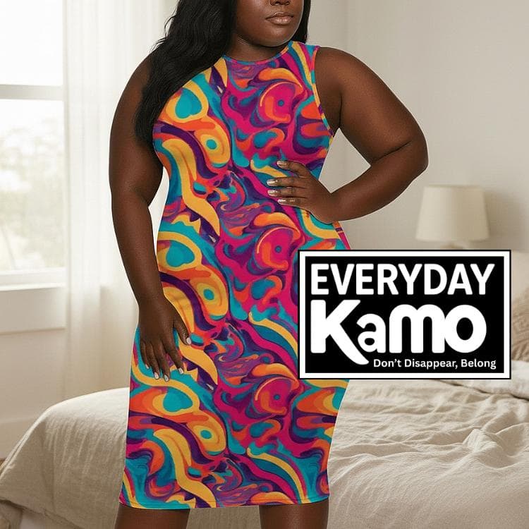Plus Size Bodycon Dress | Vibrant Swirl Print One Shoulder