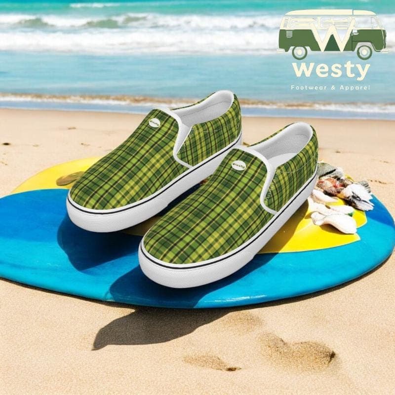 Westy Green Plaid Women's Slip-On Sneakers – Trendy, Comfortable, and Versatile