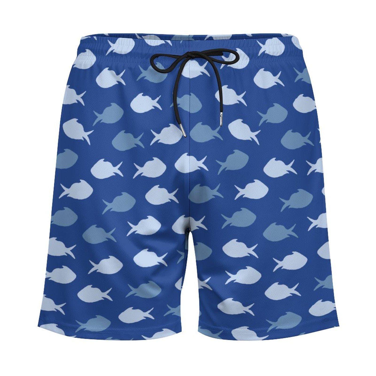 Men's Blue Fish Pattern Swim Trunks | Quick Dry Beach Shorts with 4 Pockets