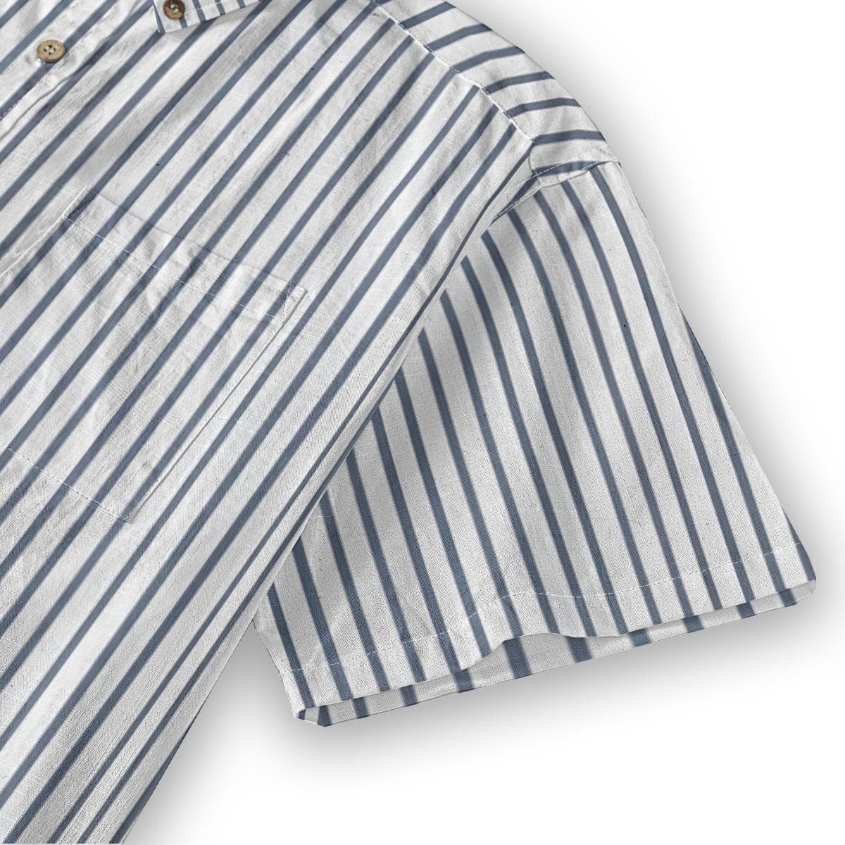 Men's Striped Slub Cotton Shirt | Short Sleeve Button-Down with Coconut Buttons