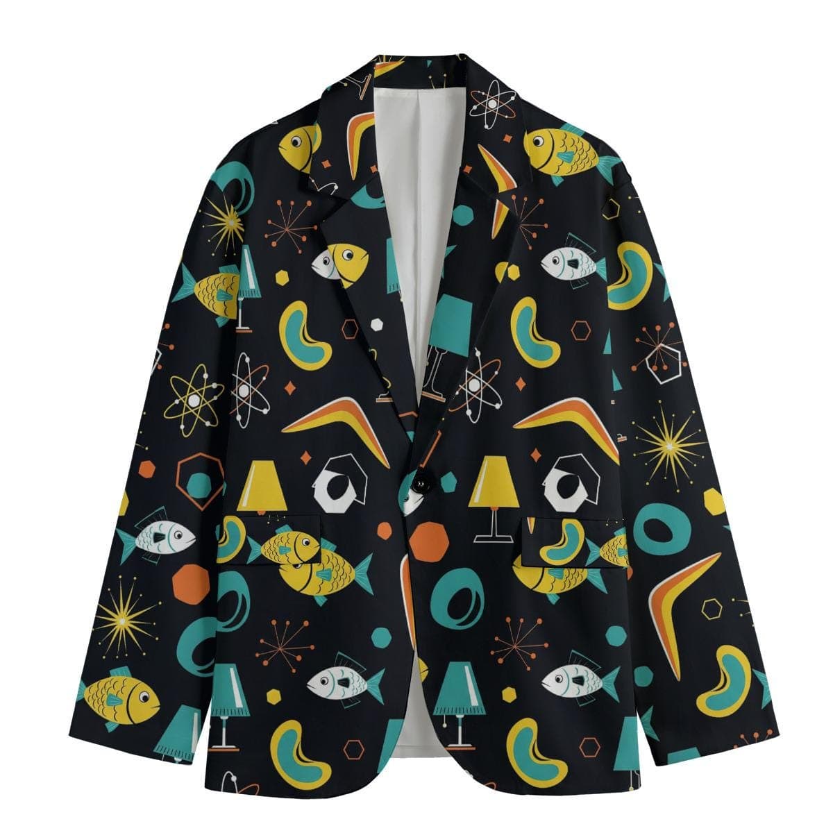 Atomic Era Cotton Blazer | Mid-Century Modern Fish Print Men's Jacket